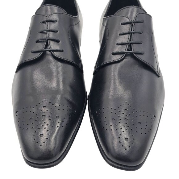 NEW Battaglia Italy Mens 7 Black Leather Dress Shoes Medallion Toe Derby Oxfords - Picture 2 of 11